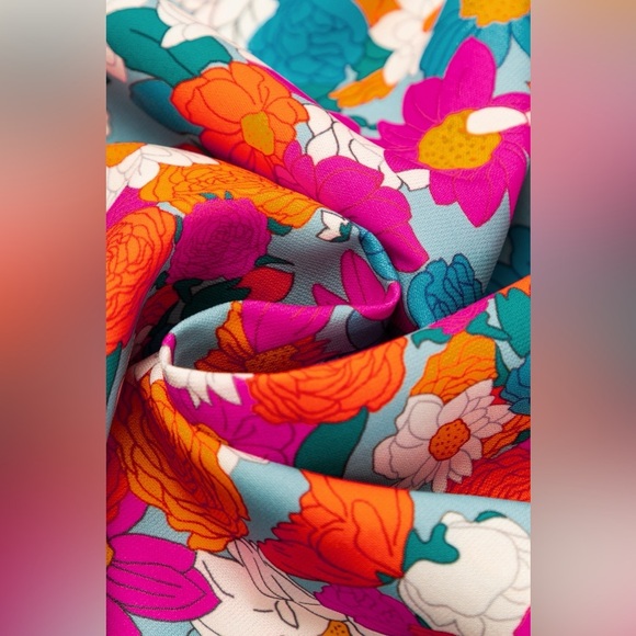 Floral Tie Neck Puff Sleeve Mini Dress - Picture 7 of 8